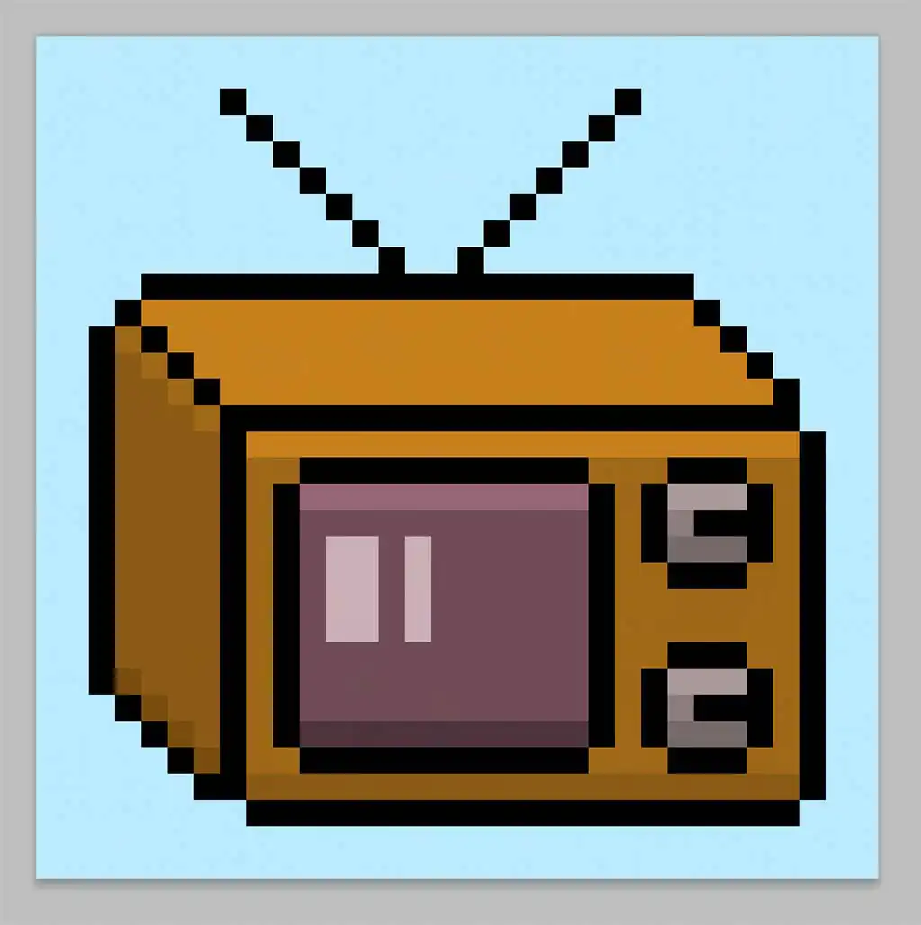 Cute Pixel Art TV on Blue Background