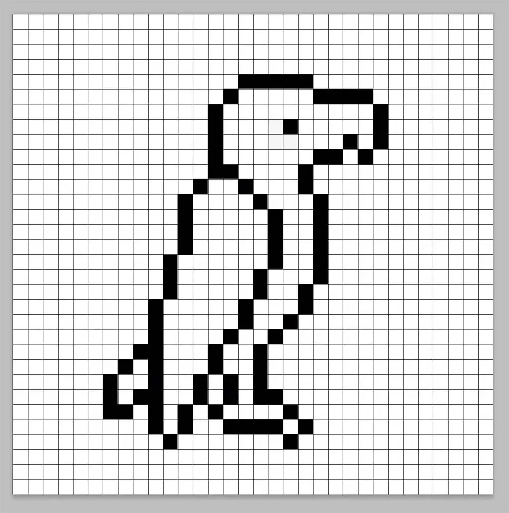 An outline of the pixel art eagle grid similar to a spreadsheet