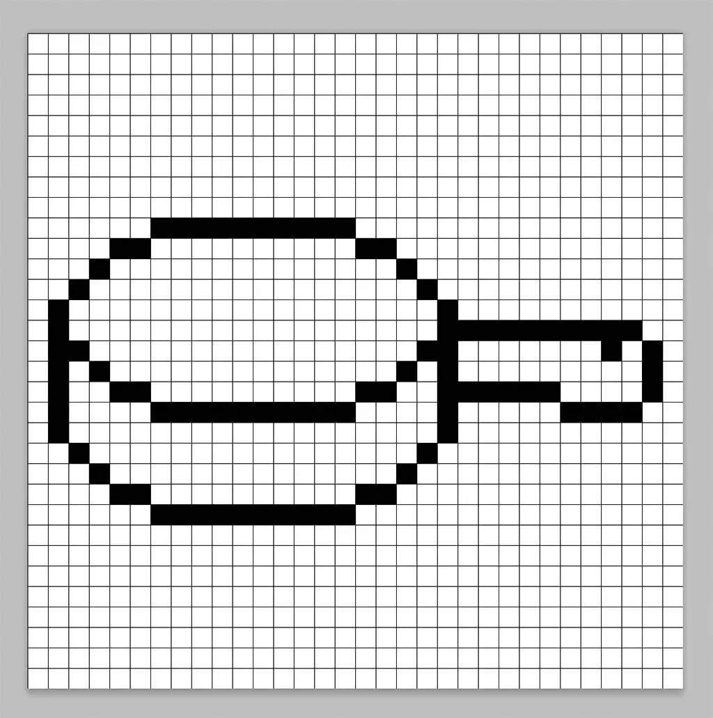 An outline of the pixel art frying pan grid similar to a spreadsheet