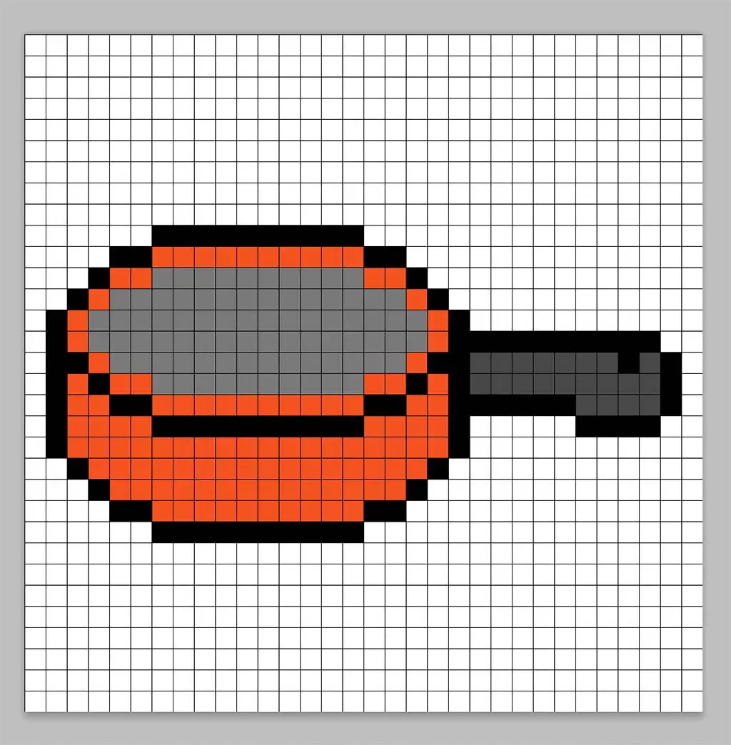 Simple pixel art frying pan with solid colors