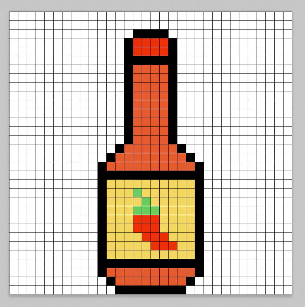 Simple pixel art hot sauce with solid colors
