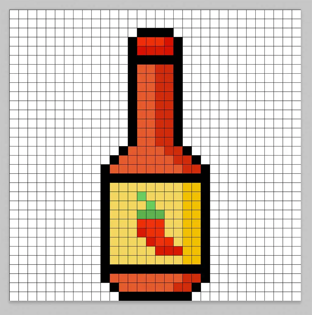 32x32 Pixel art hot sauce with a darker orange to give depth to the hot sauce