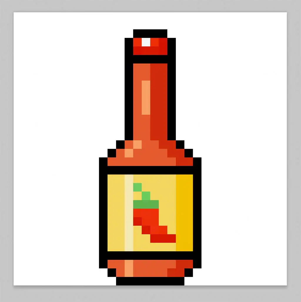 Kawaii pixel art hot sauce on a transparent background
