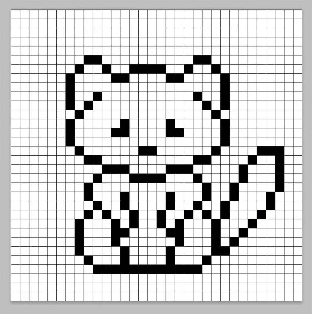 An outline of the pixel art raccoon grid similar to a spreadsheet