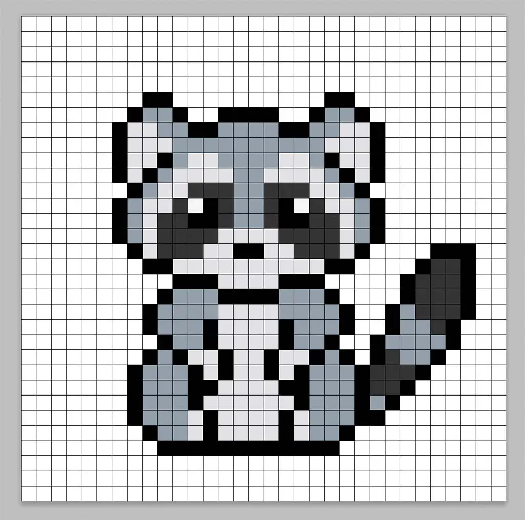 Simple pixel art raccoon with solid colors