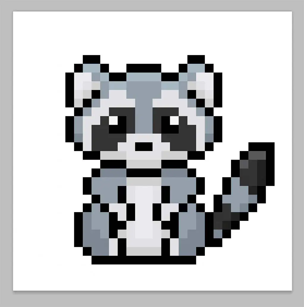 Kawaii pixel art raccoon on a transparent background
