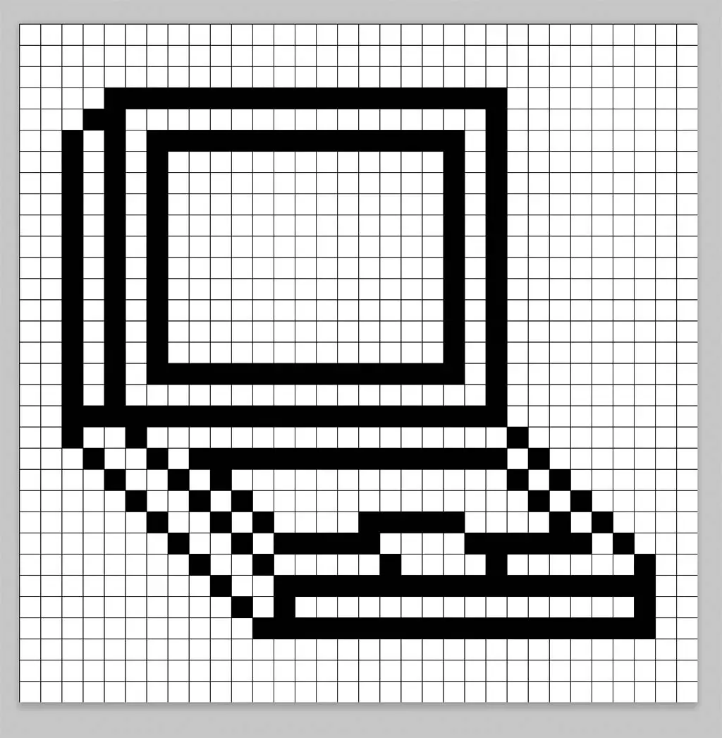An outline of the pixel art laptop grid similar to a spreadsheet