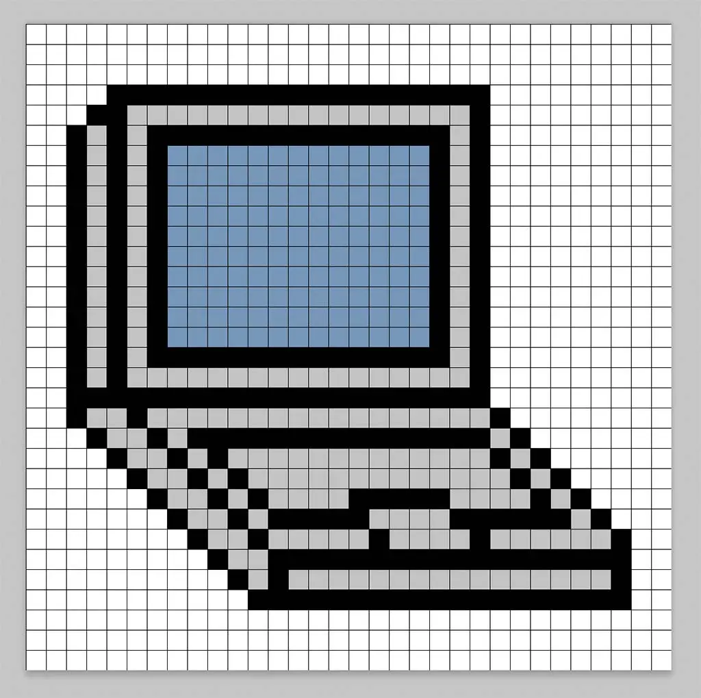Simple pixel art laptop with solid colors