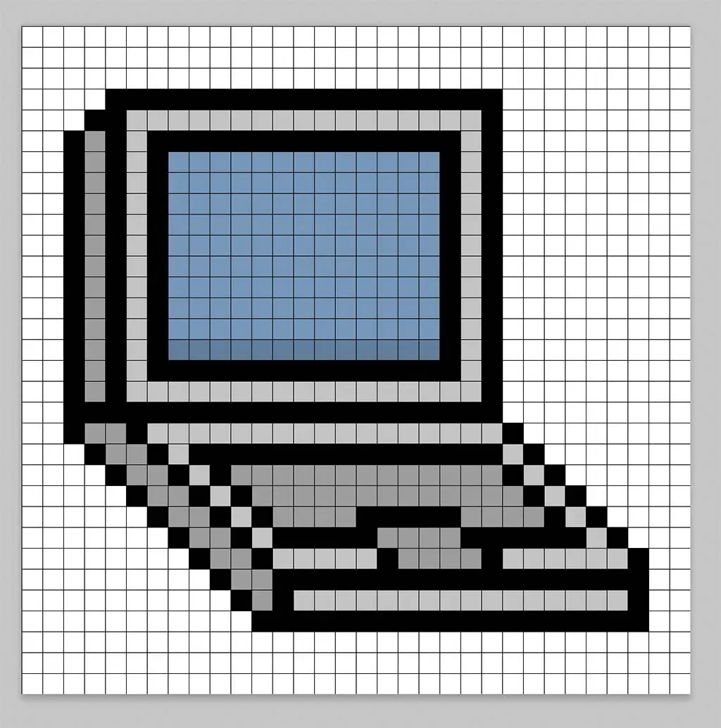 32x32 Pixel art laptop with a darker gray to give depth to the laptop