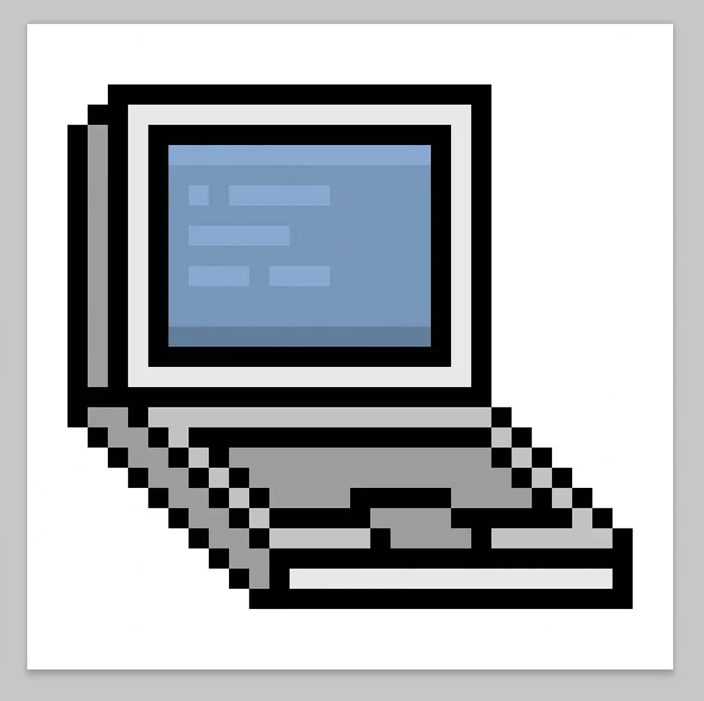 Kawaii pixel art laptop on a transparent background
