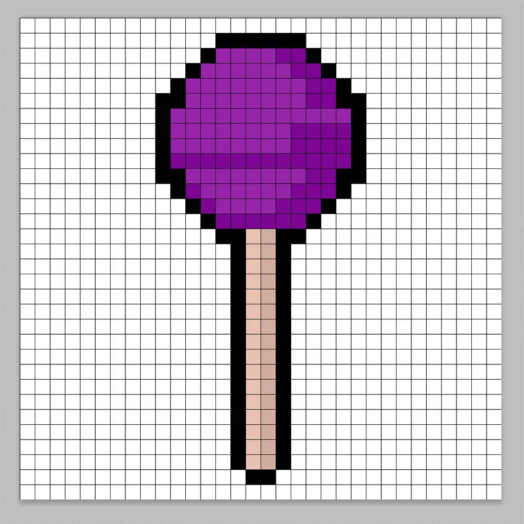 32x32 Pixel art lollipop with a darker purple to give depth to the lollipop