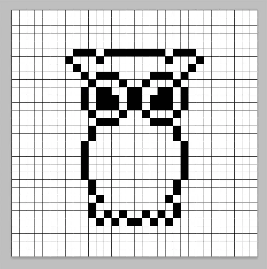 An outline of the pixel art owl grid similar to a spreadsheet