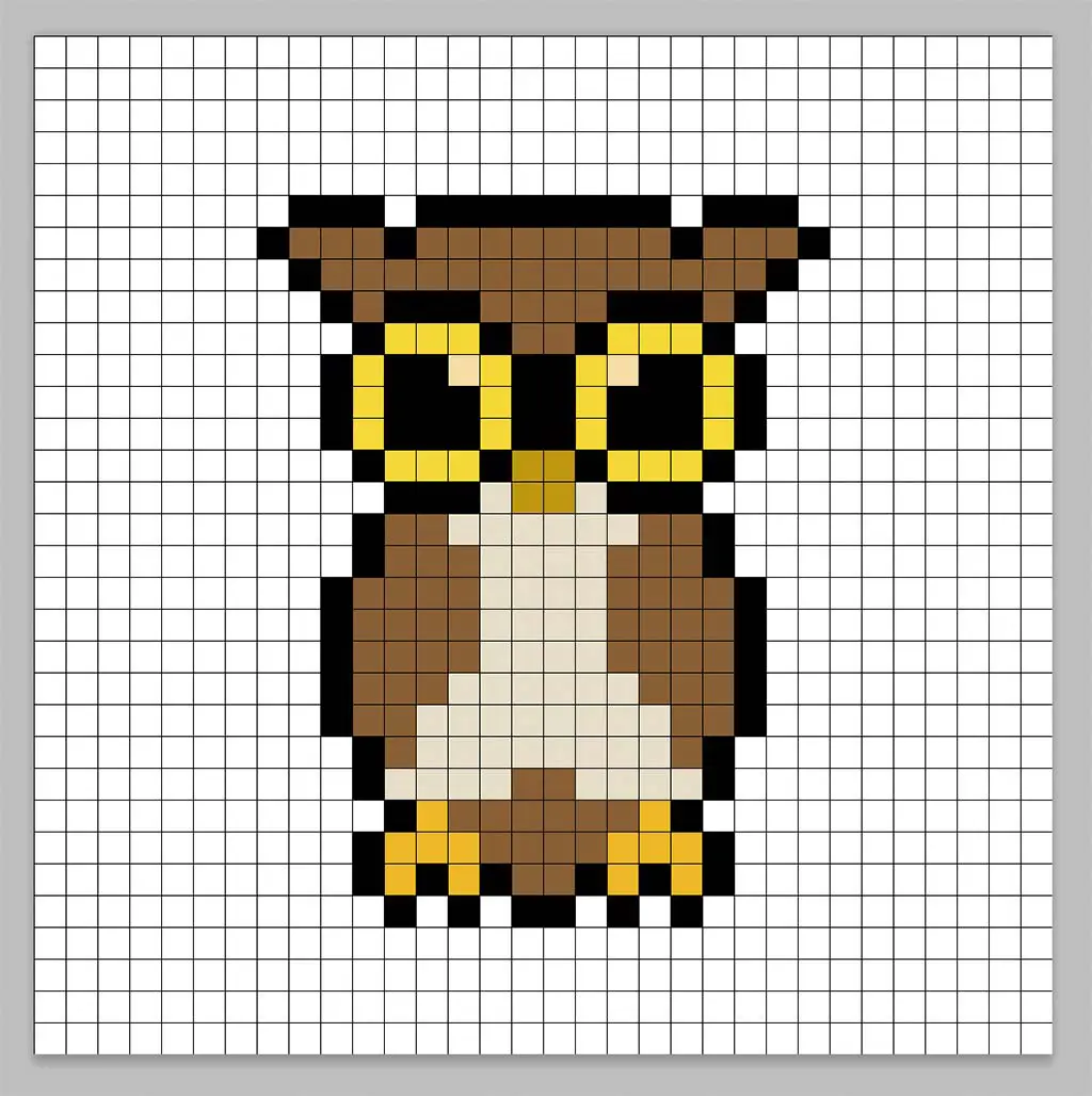 Simple pixel art owl with solid colors