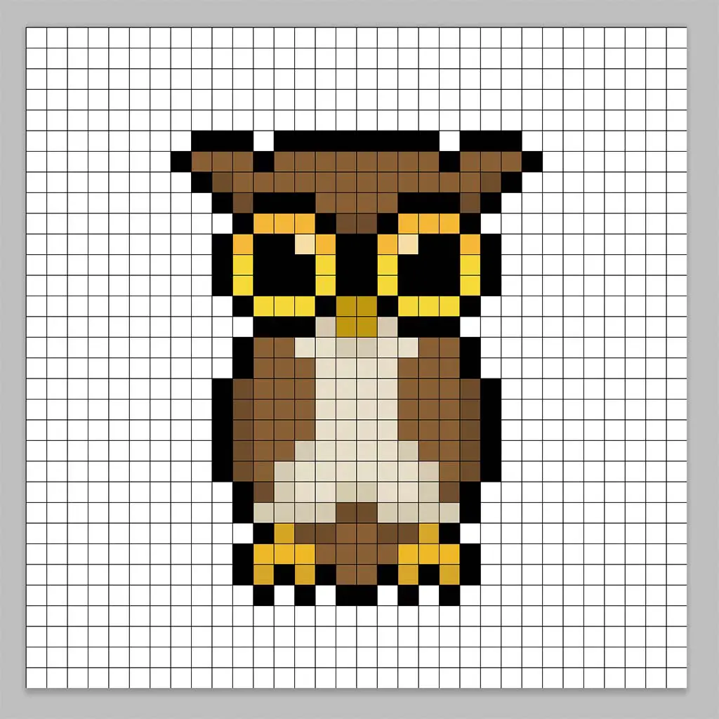 32x32 Pixel art owl with a darker brown to give depth to the owl