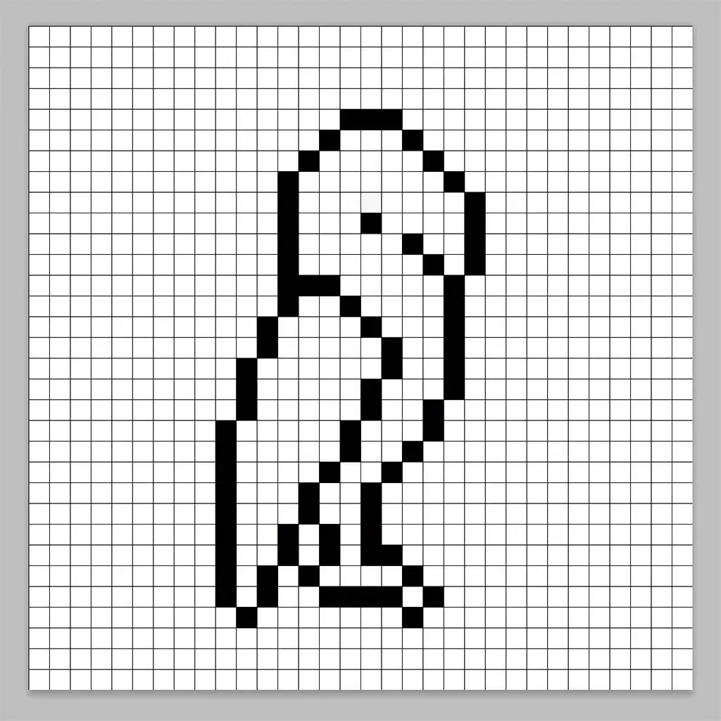 An outline of the pixel art parrot grid similar to a spreadsheet