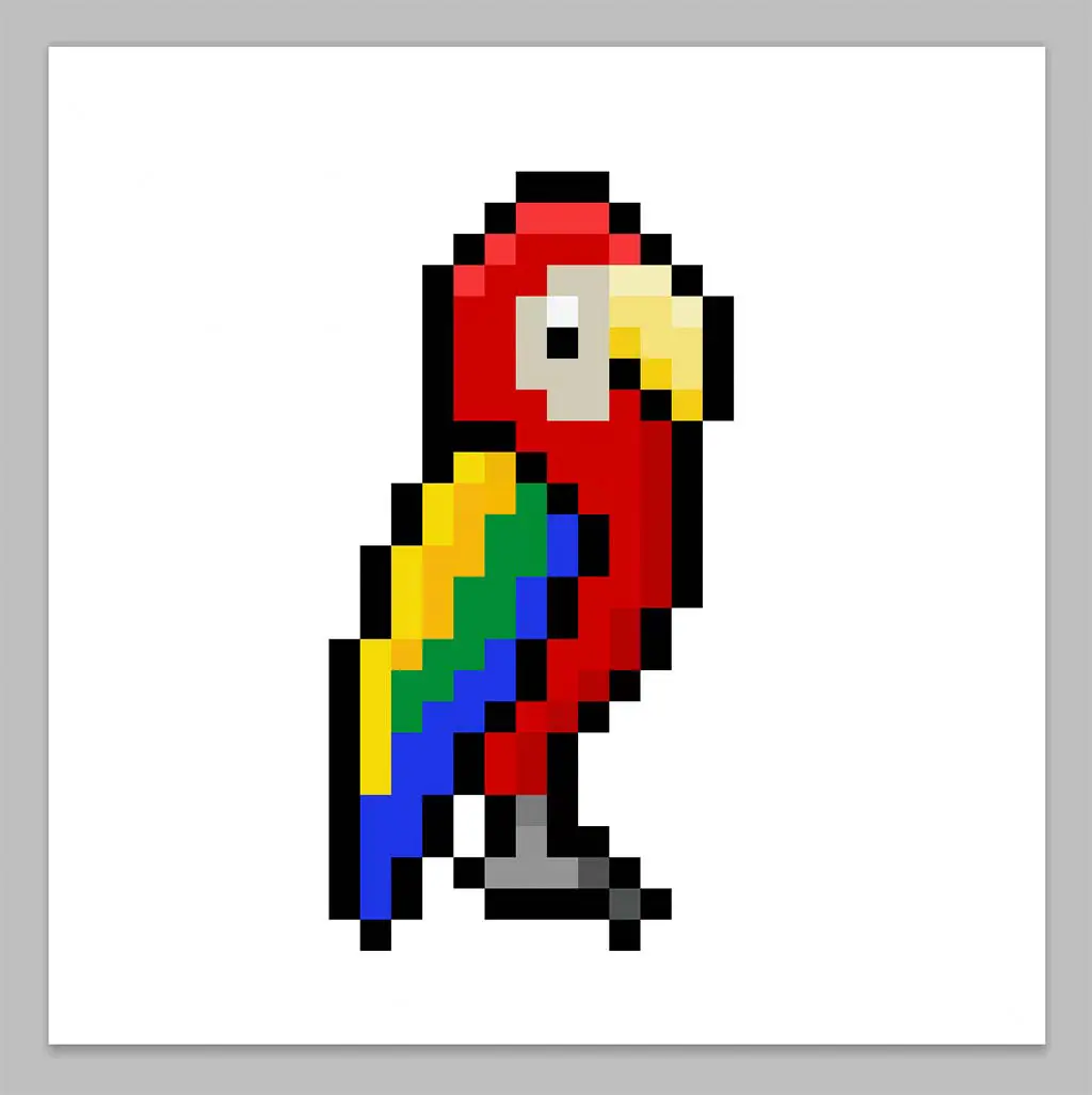 Kawaii pixel art parrot on a transparent background