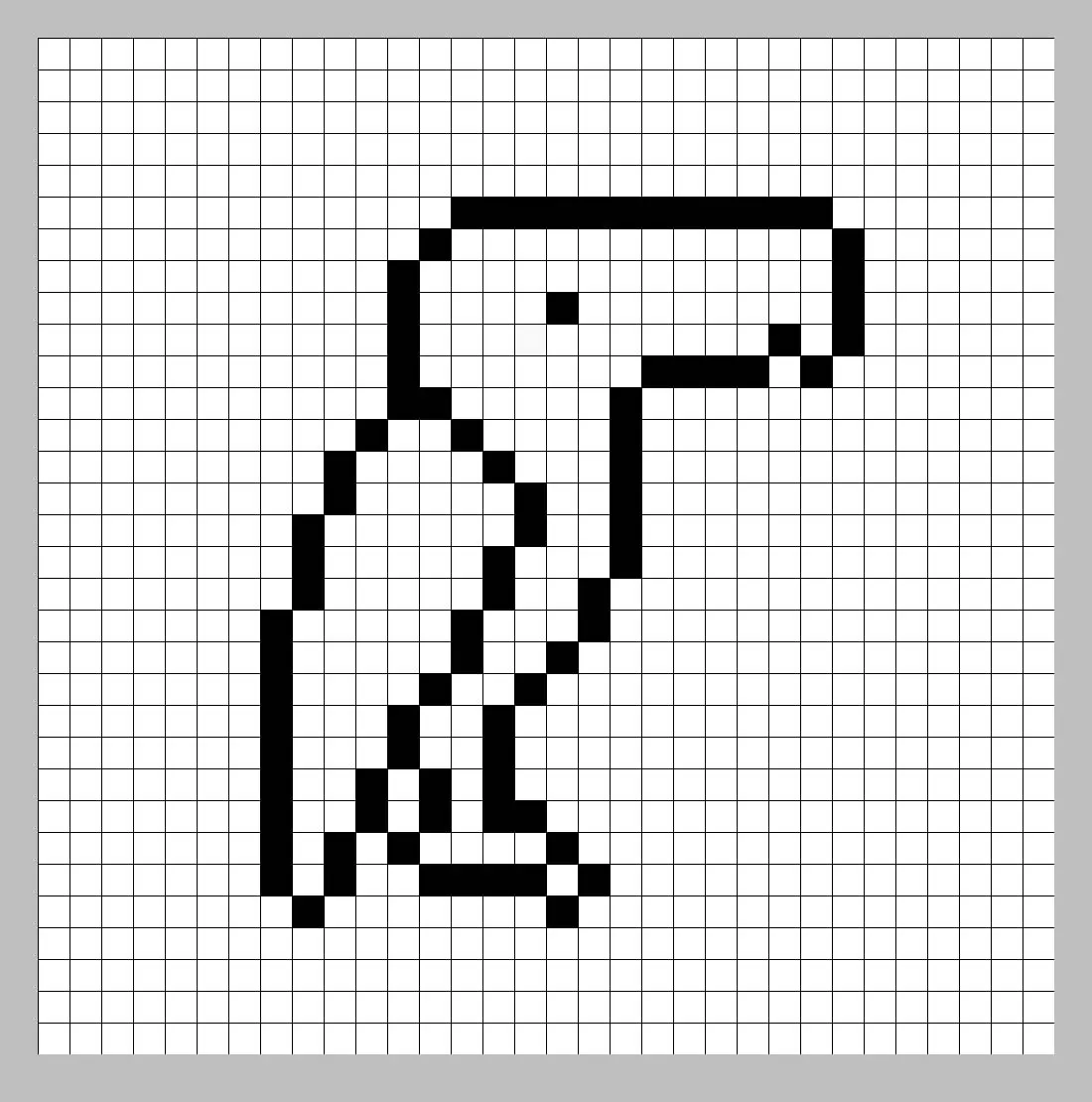 An outline of the pixel art toucan grid similar to a spreadsheet