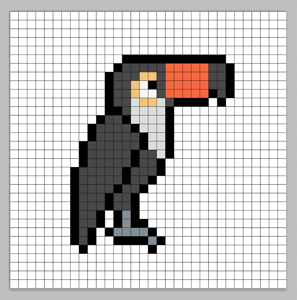 Simple pixel art toucan with solid colors