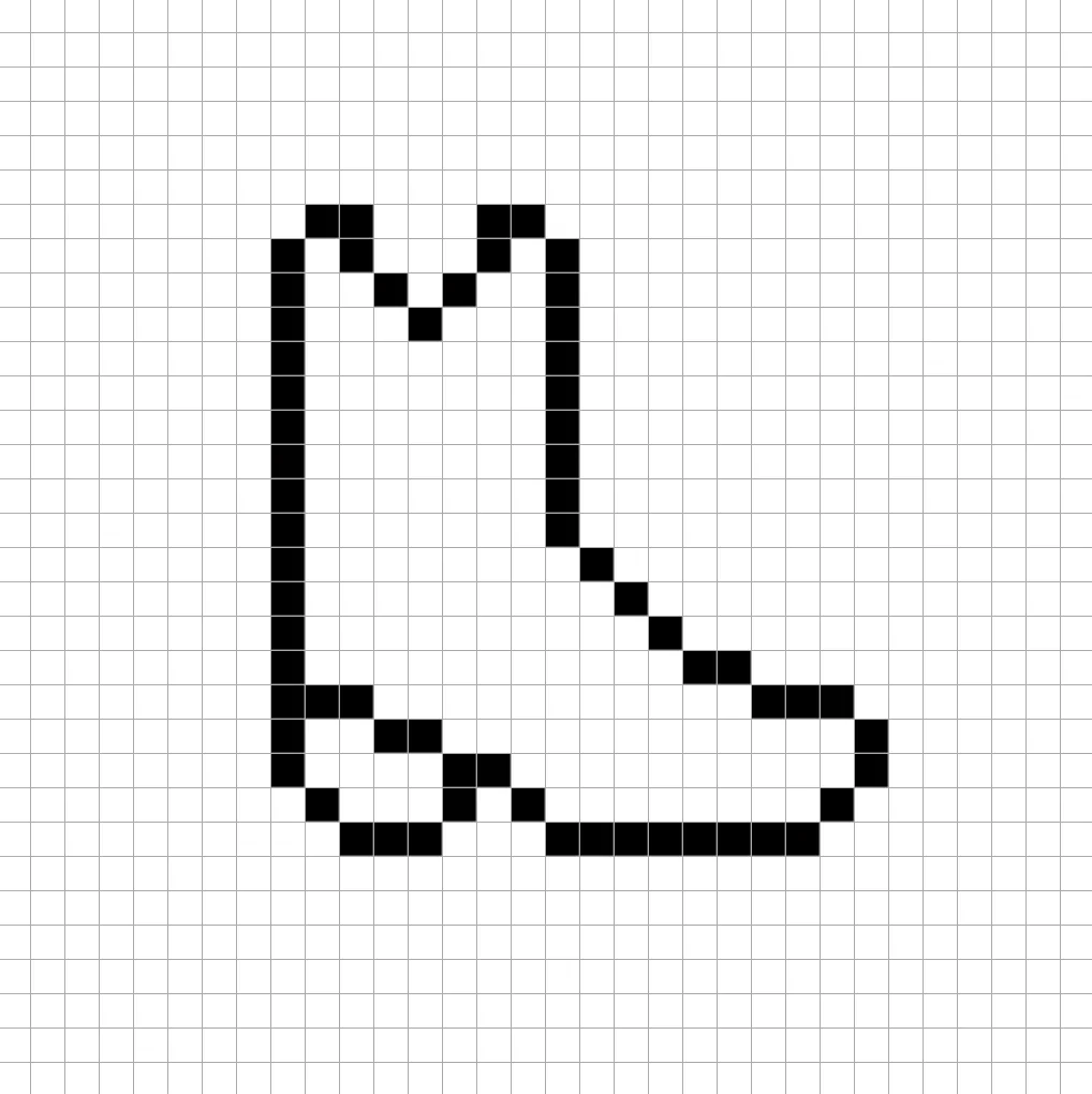 An outline of the pixel art boot grid similar to a spreadsheet