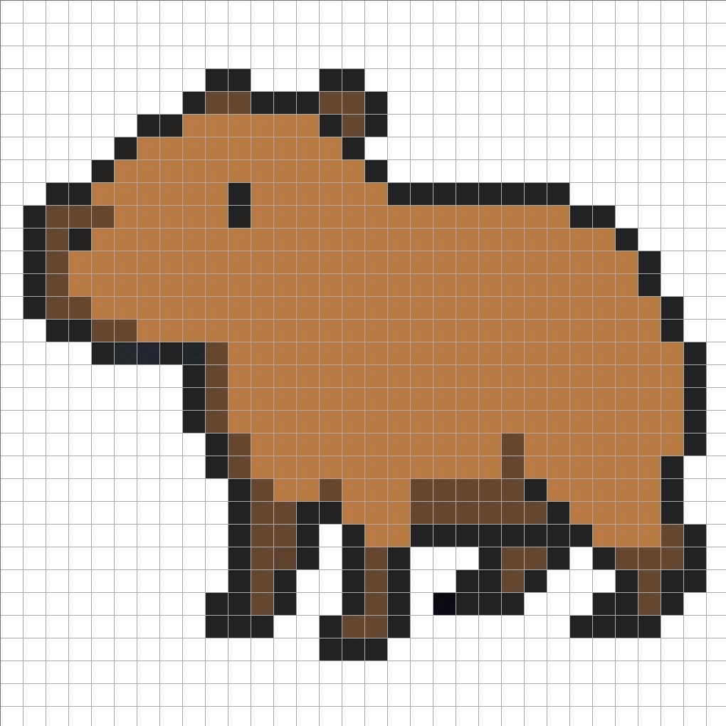 Simple pixel art capybara with solid colors