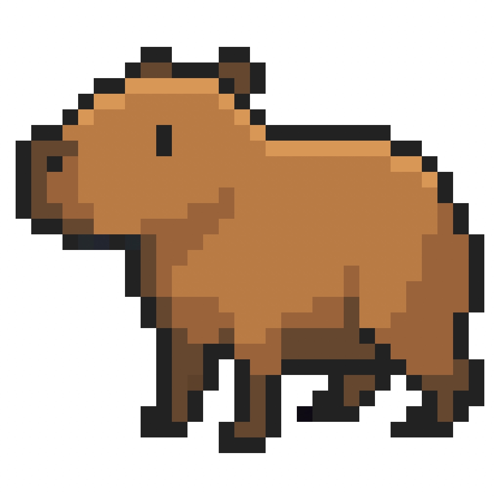 Kawaii pixel art capybara on a transparent background