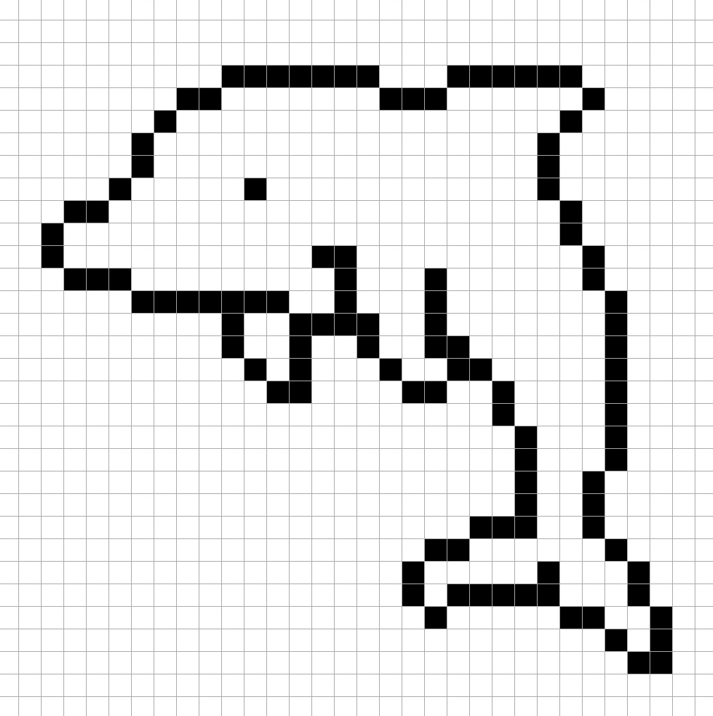An outline of the pixel art dolphin grid similar to a spreadsheet