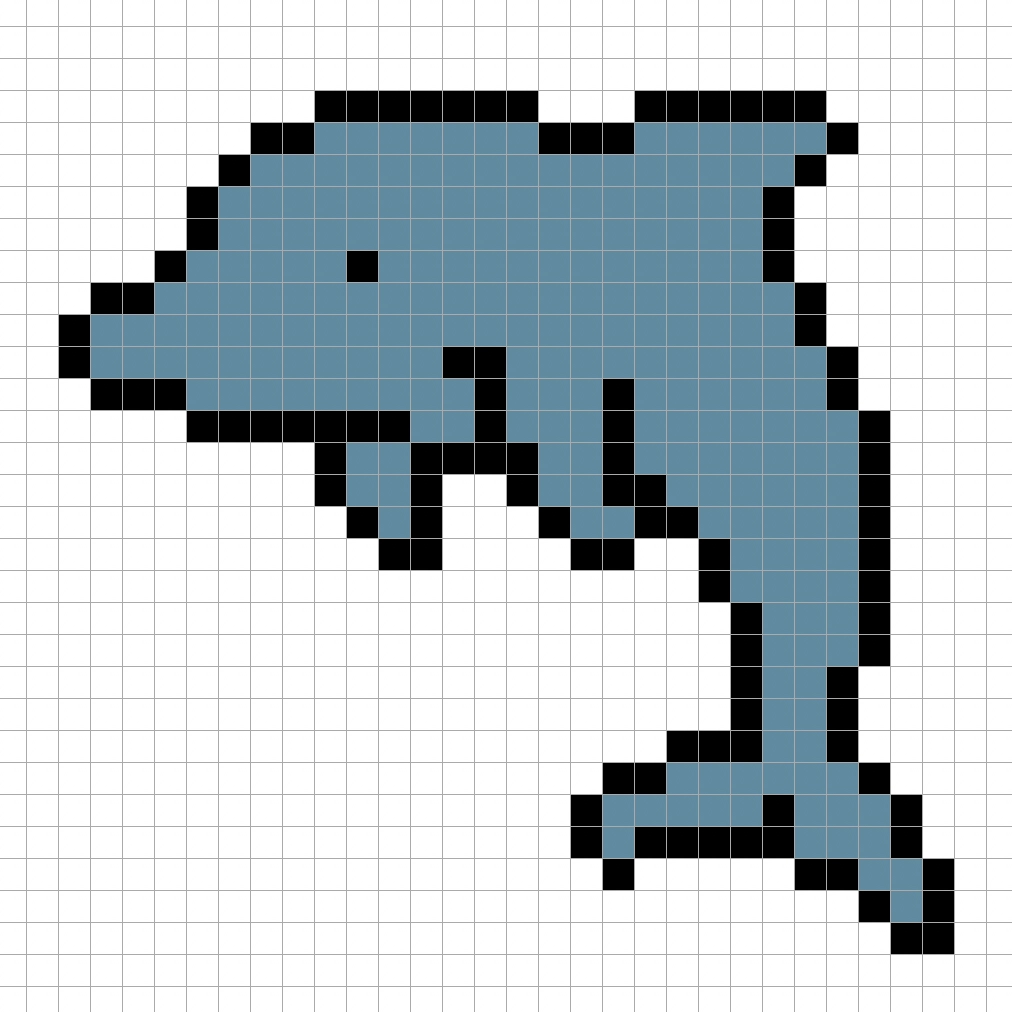 Simple pixel art dolphin with solid colors