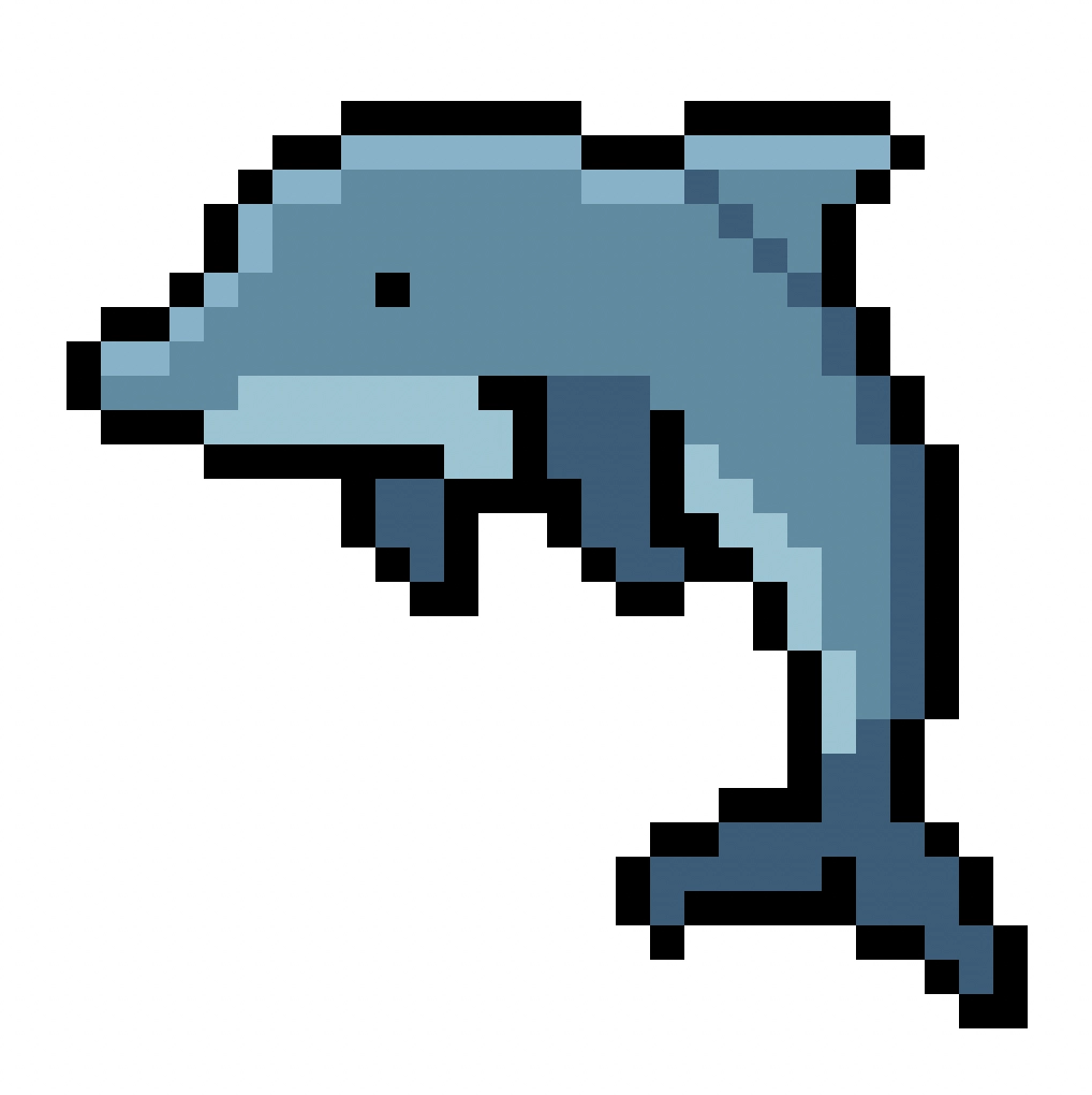 Kawaii pixel art dolphin on a transparent background