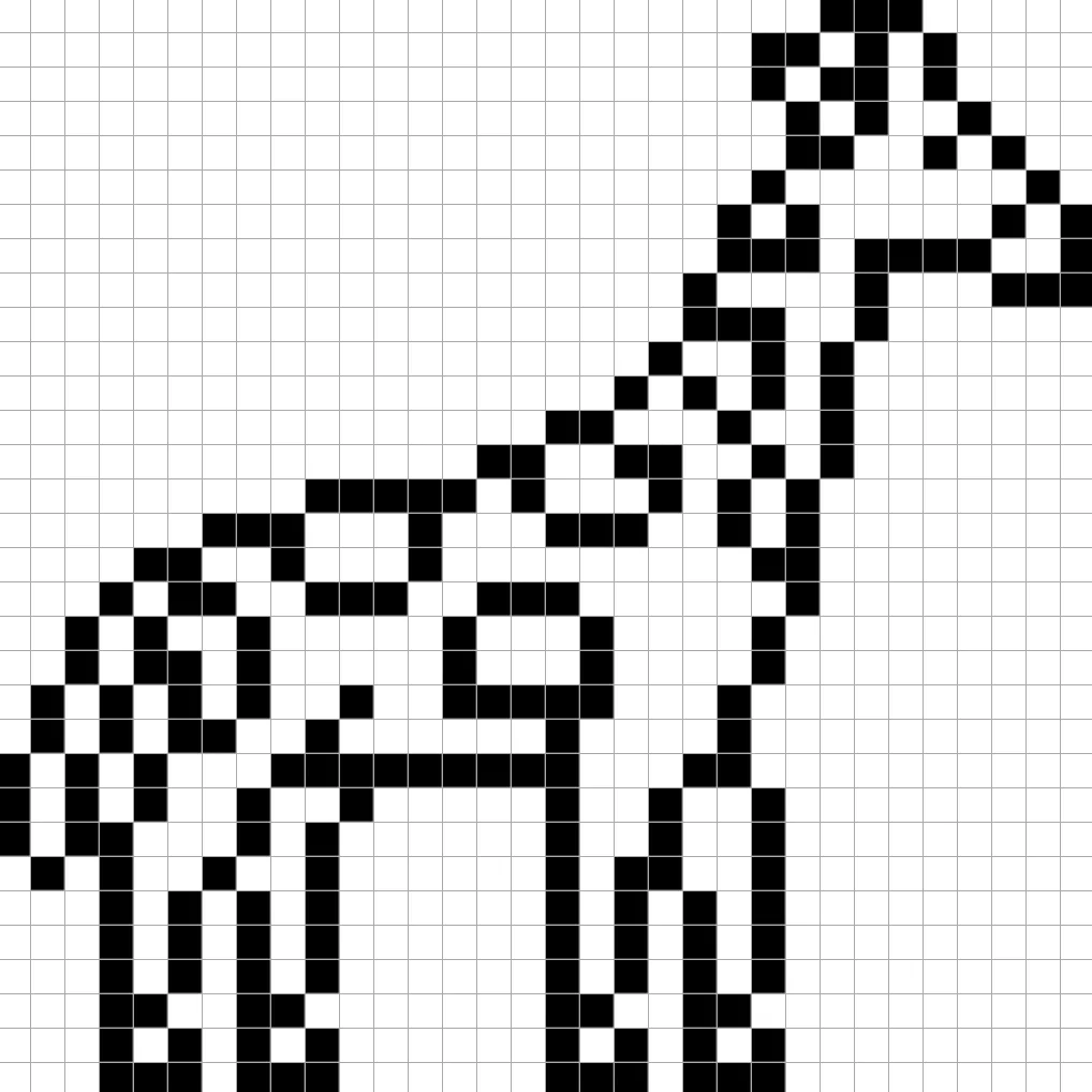 An outline of the pixel art giraffe grid similar to a spreadsheet