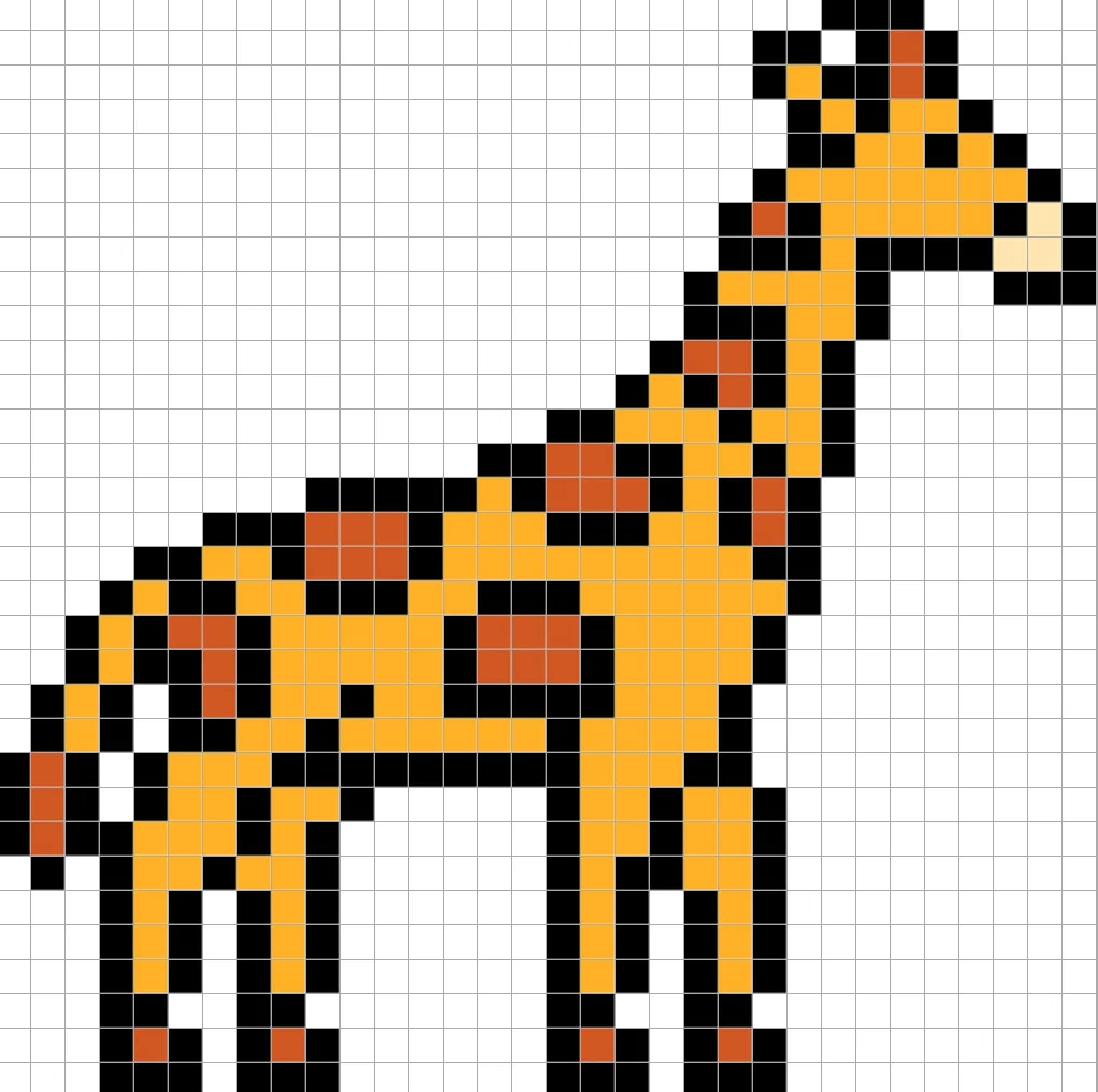 Simple pixel art giraffe with solid colors
