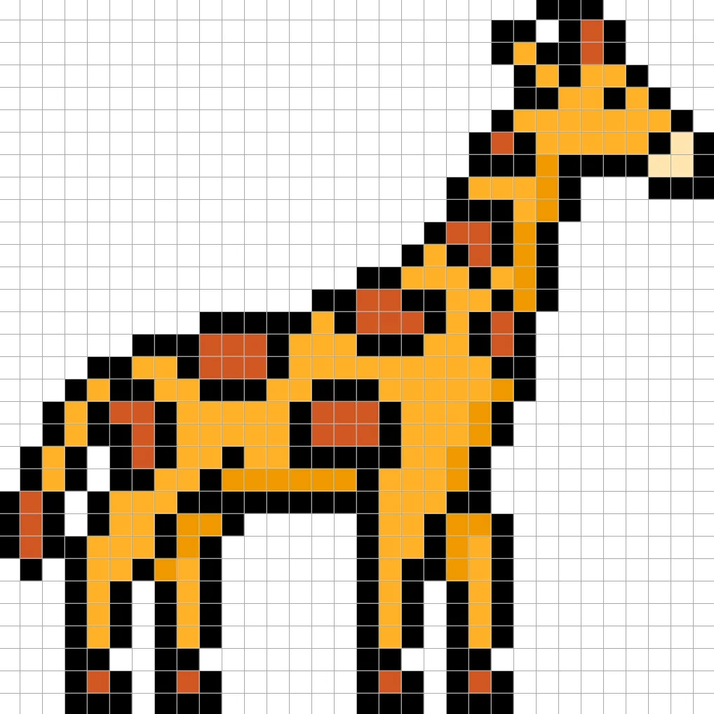 32x32 Pixel art giraffe with shadows to give depth to the giraffe