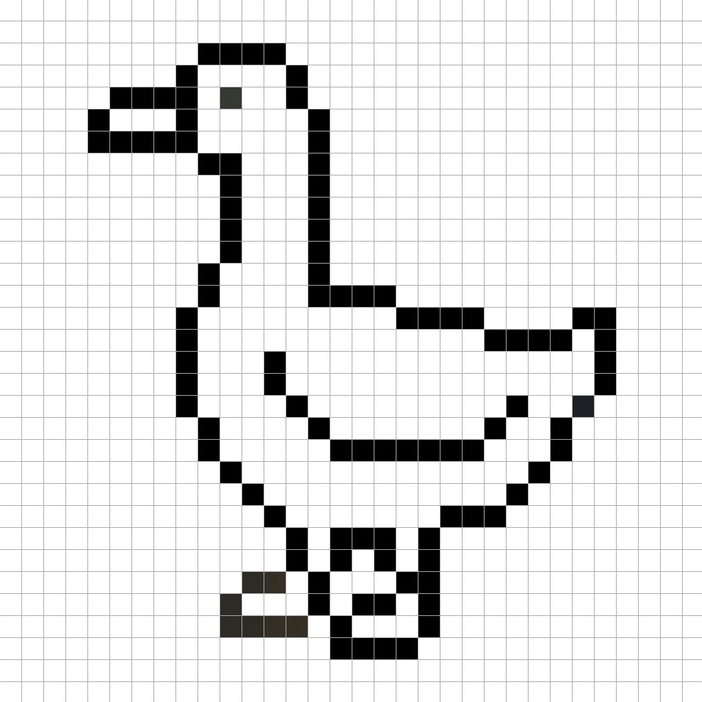 An outline of the pixel art goose grid similar to a spreadsheet