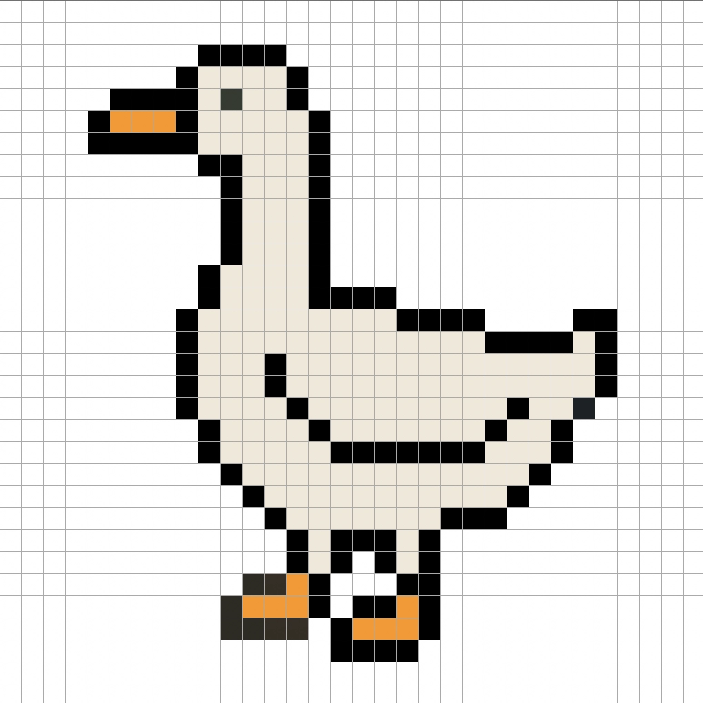Simple pixel art goose with solid colors