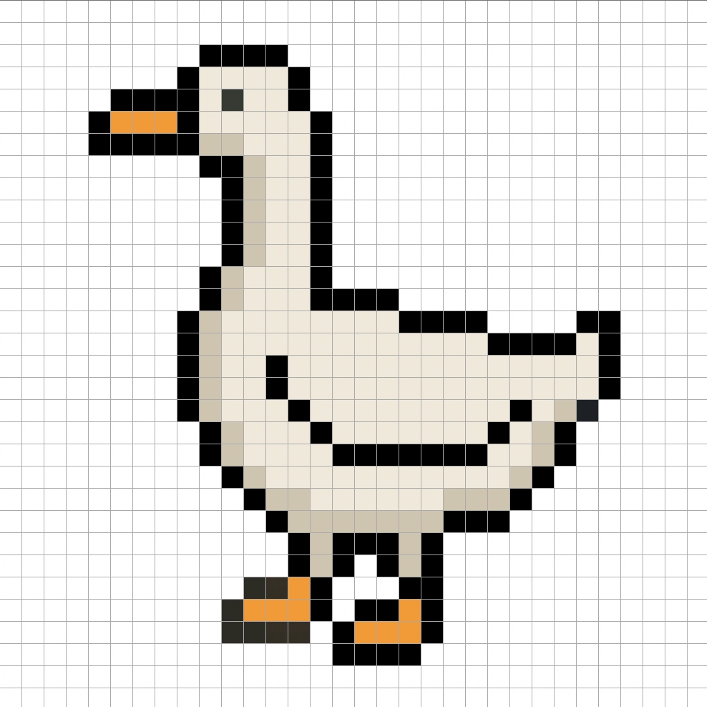 32x32 Pixel art goose with shadows to give depth to the goose