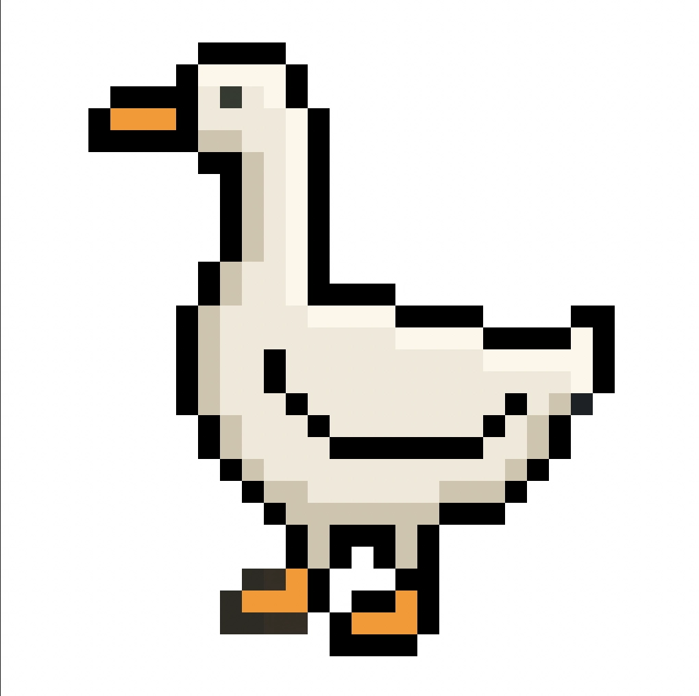 Kawaii pixel art goose on a transparent background