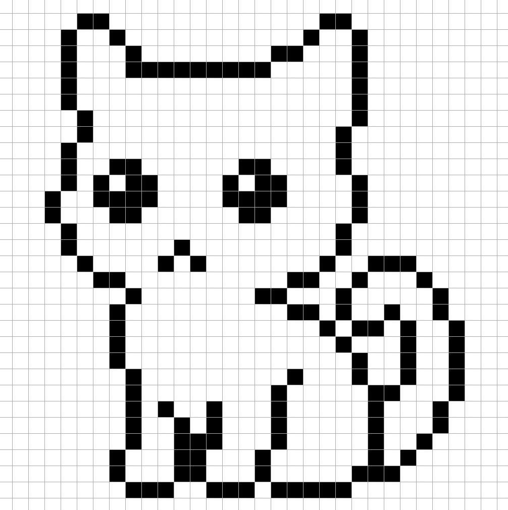 An outline of the pixel art kitten grid similar to a spreadsheet