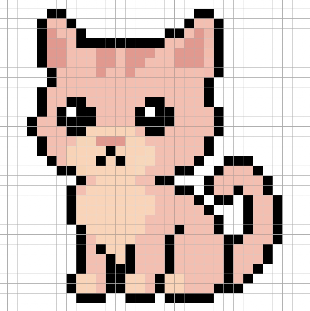 Simple pixel art kitten with solid colors