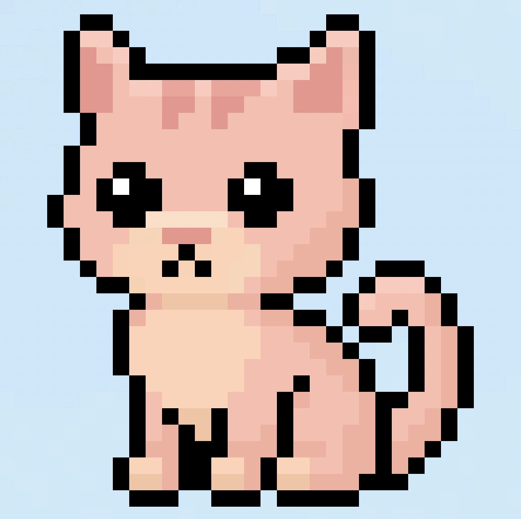 Cute Pixel Art Kitten on Blue Background