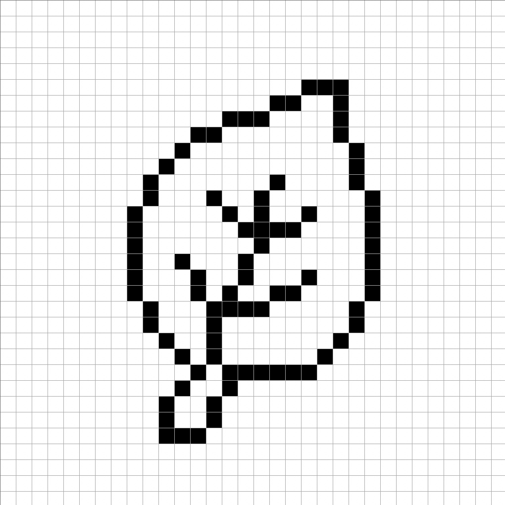 An outline of the pixel art leaf grid similar to a spreadsheet