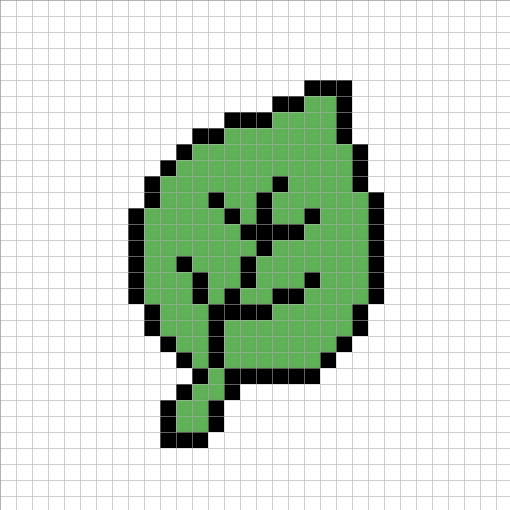 Simple pixel art leaf with solid colors