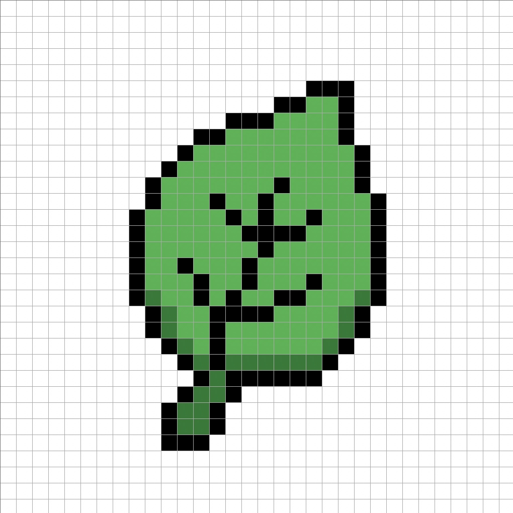 32x32 Pixel art leaf with shadows to give depth to the leaf