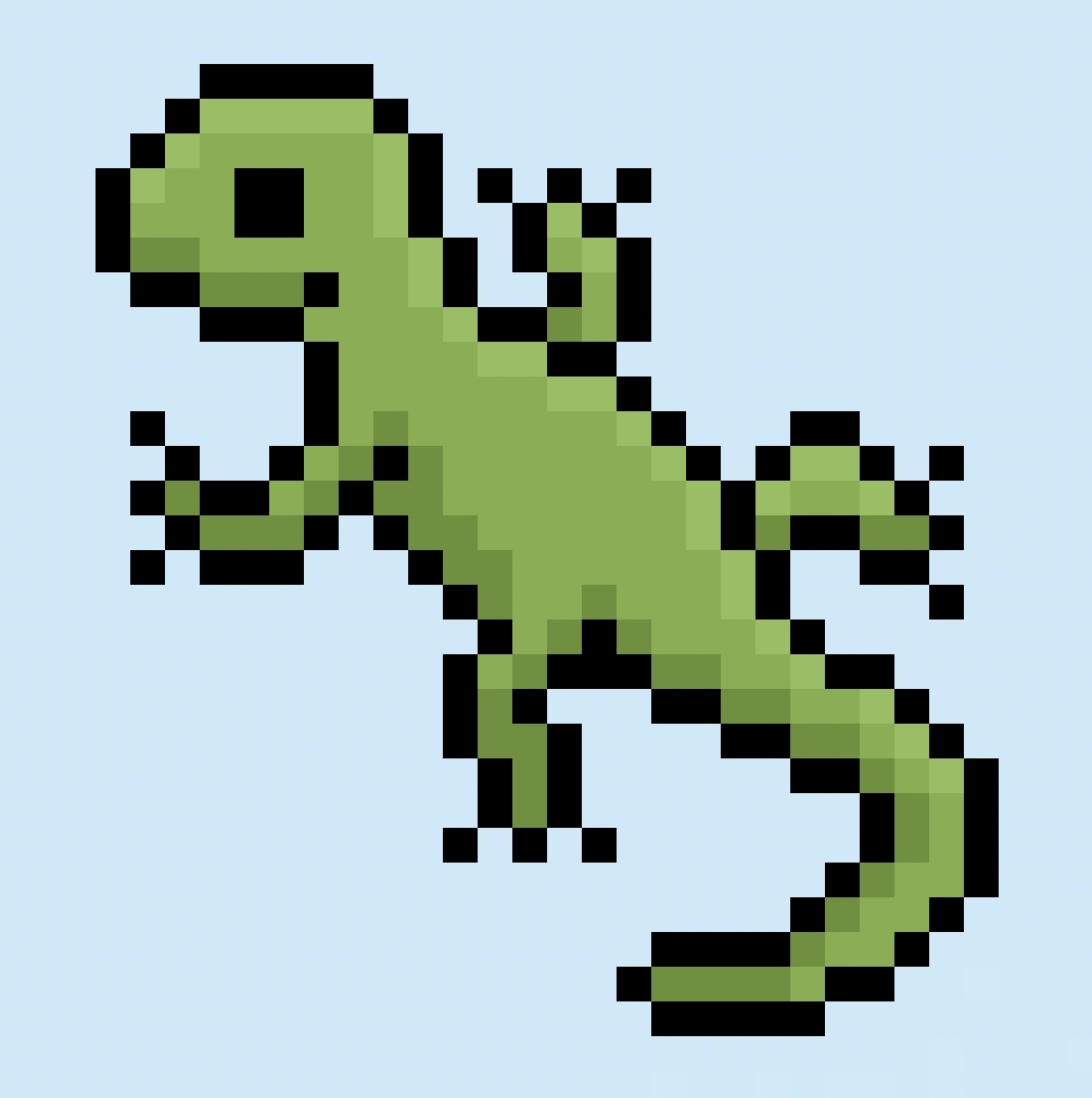 Cute Pixel Art lizard on Blue Background