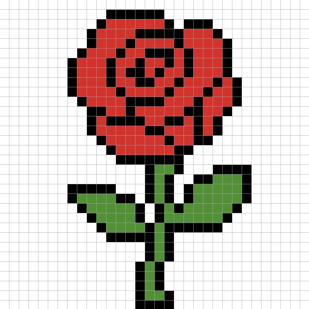 Simple pixel art rose with solid colors