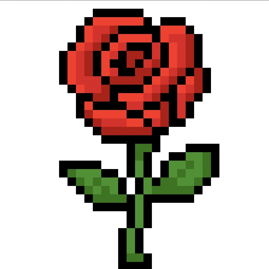 Kawaii pixel art rose on a transparent background