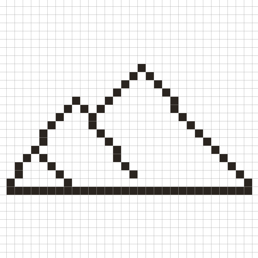 An outline of the pixel art mountain grid similar to a spreadsheet