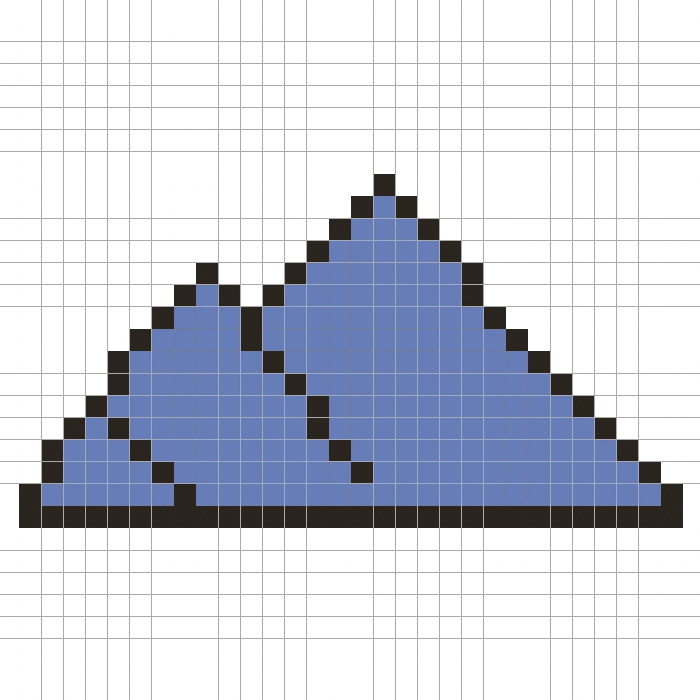 Simple pixel art mountain with solid colors