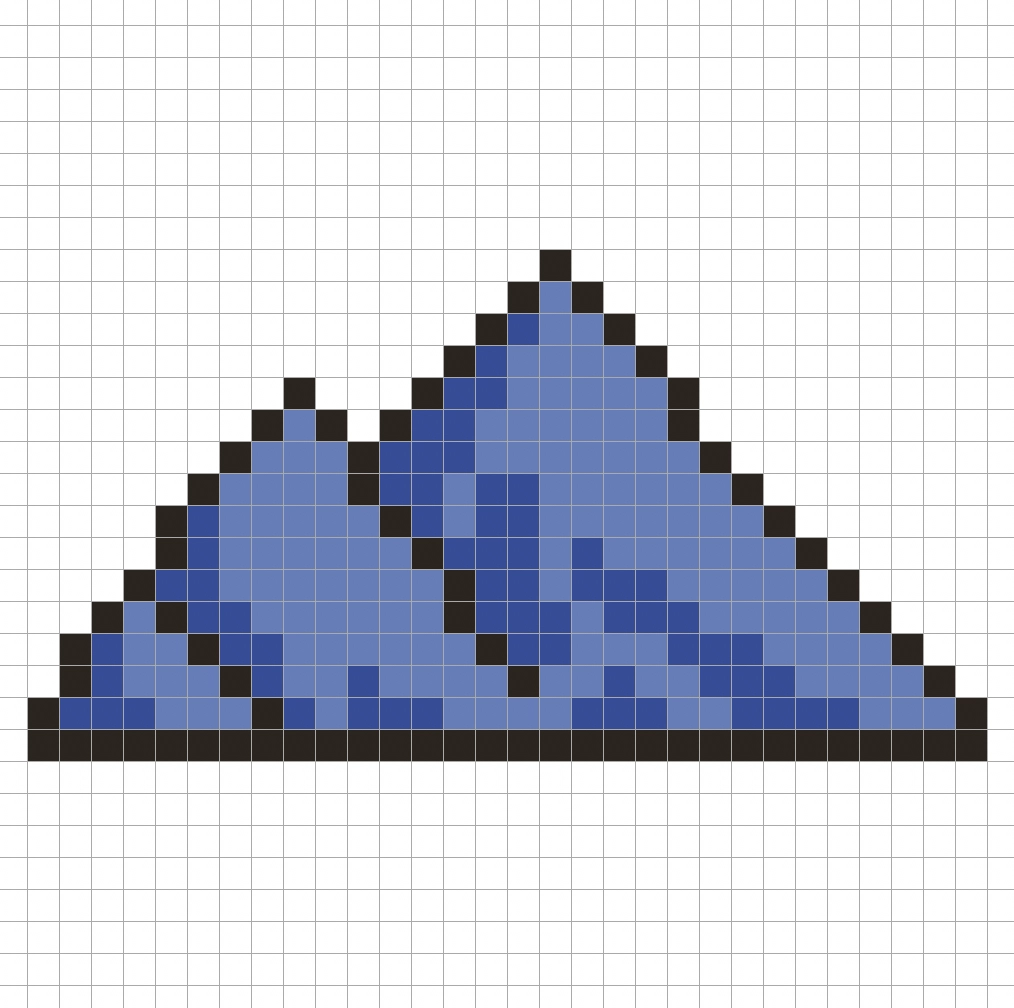 32x32 Pixel art black with shadows to give depth to the mountain