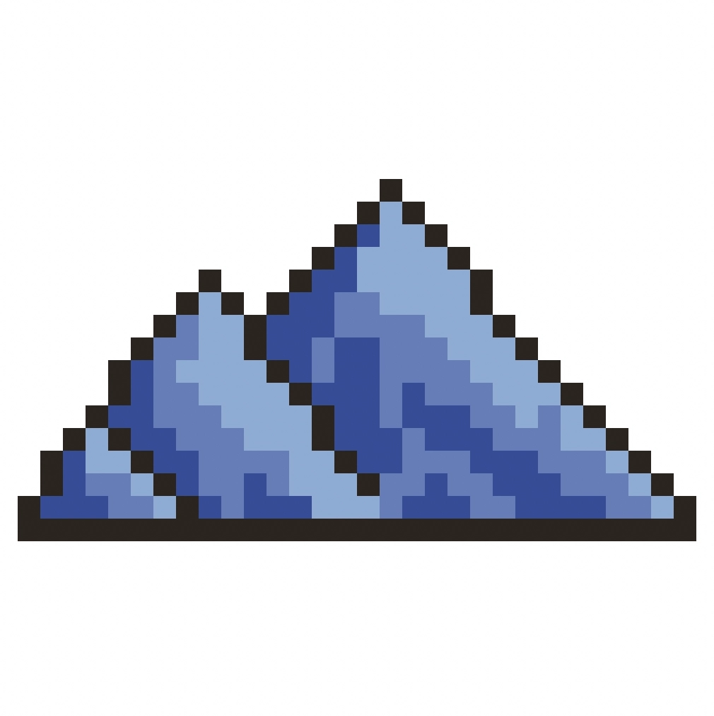 Kawaii pixel art mountain on a transparent background