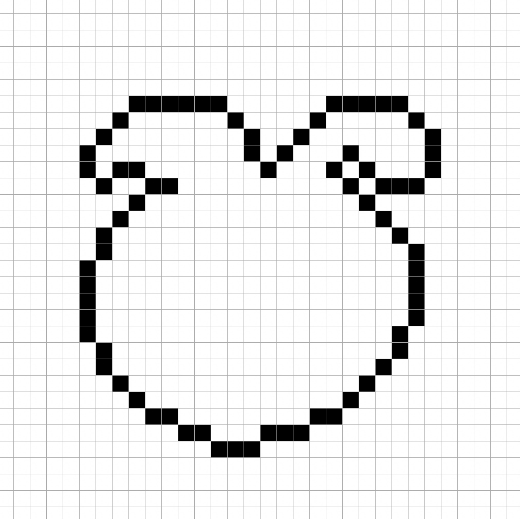 An outline of the pixel art peach grid similar to a spreadsheet