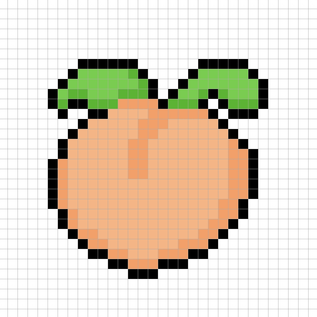 32x32 Pixel art black with shadows to give depth to the peach